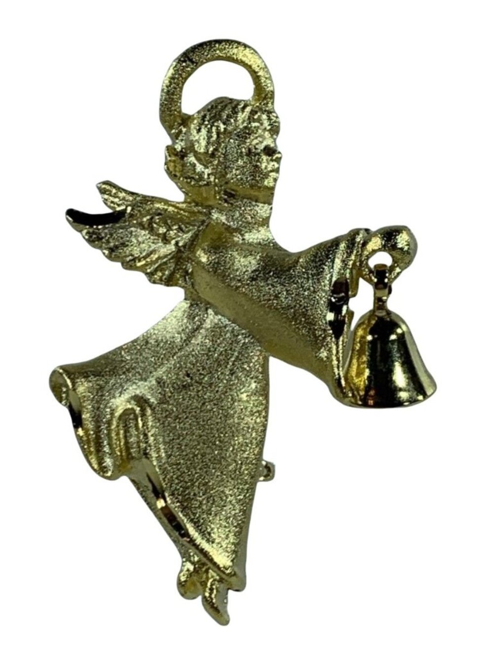Angel Lapel Pin Gold-Tone Vintage Avon Design By Robyn Rush USA Made With Bell